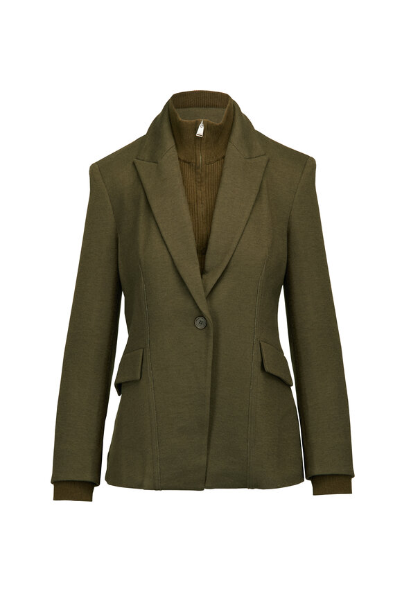 Simkhai Auden Dark Olive Knit Combo Layered Blazer - view 1