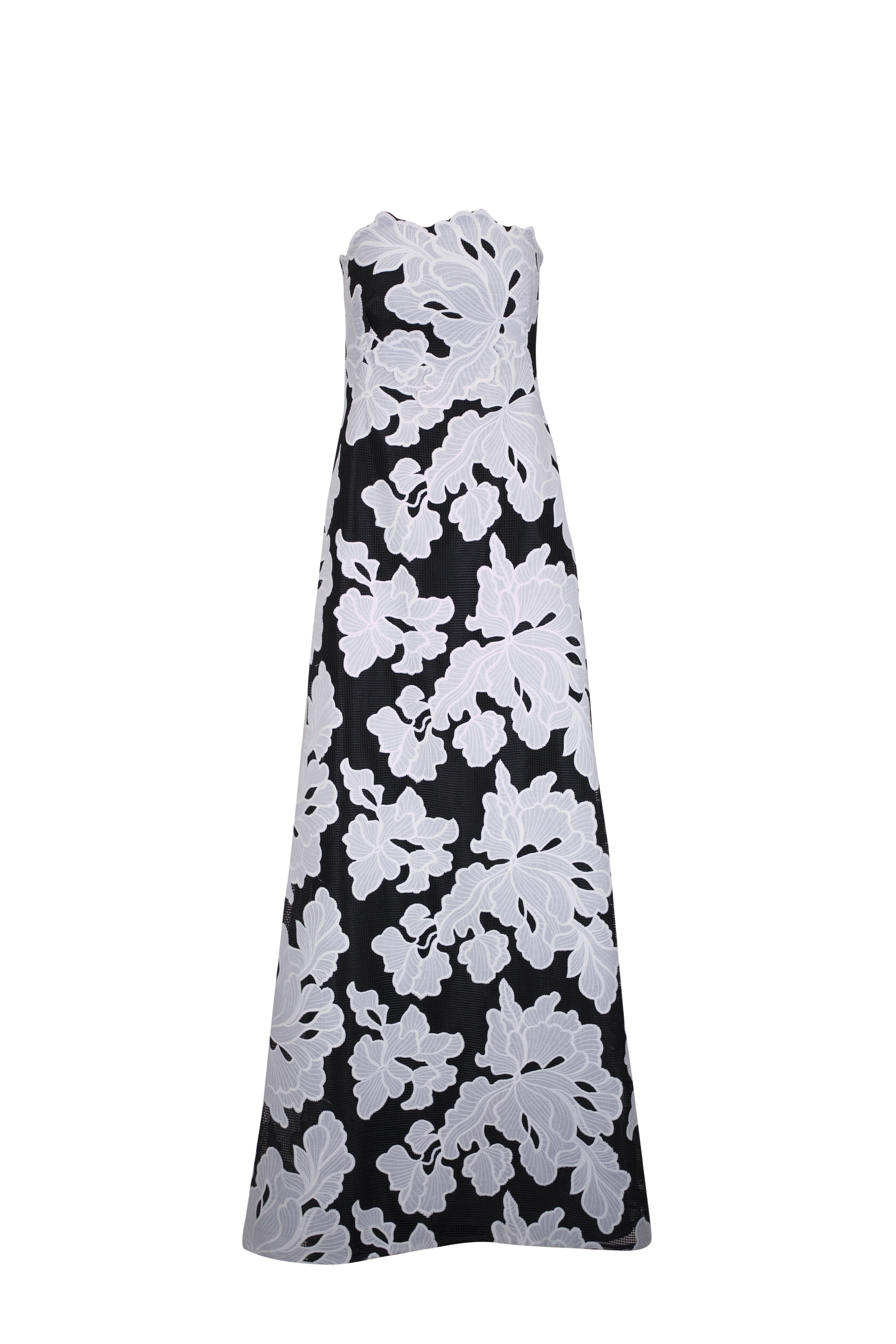 Lela Rose - Ivory & Black Floral Strapless Gown