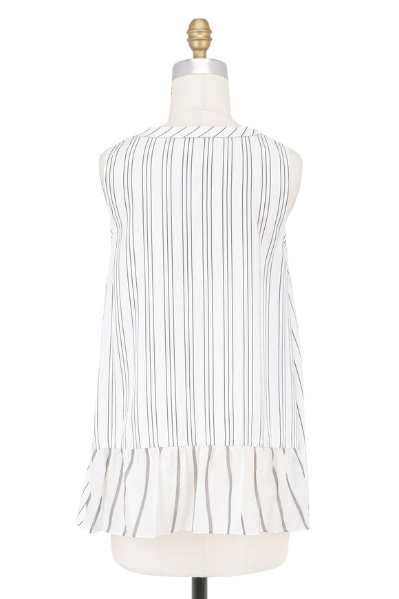 Brunello Cucinelli - White & Black Silk Striped Sleeveless Blouse