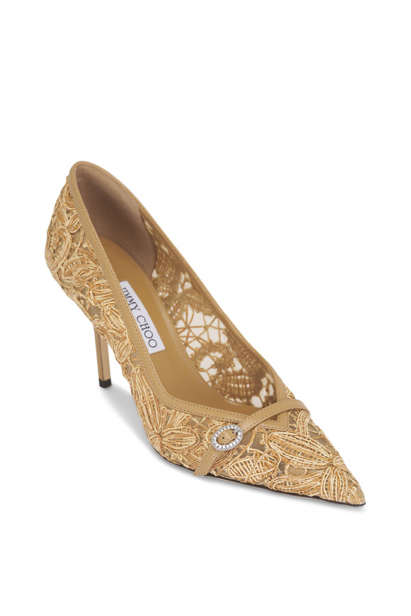 Jimmy Choo Keari Natural Woven Flower Leather Pump, 85mm
