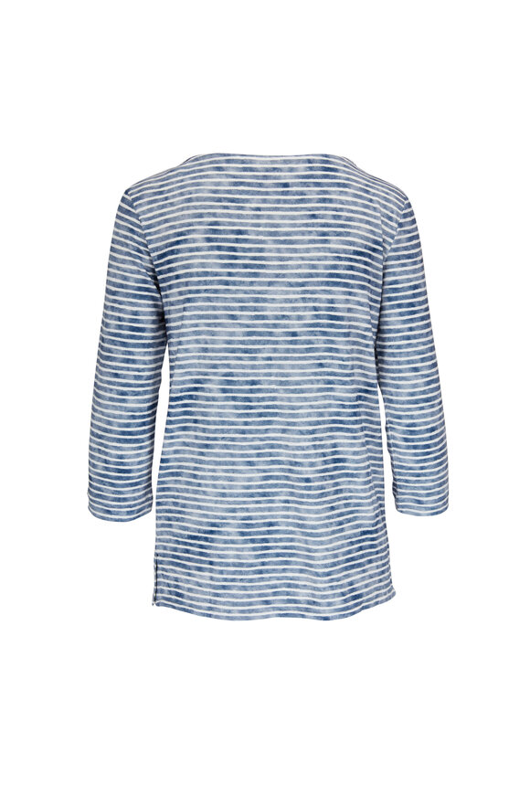 Majestic - Ocean Blue Striped Boatneck T-Shirt