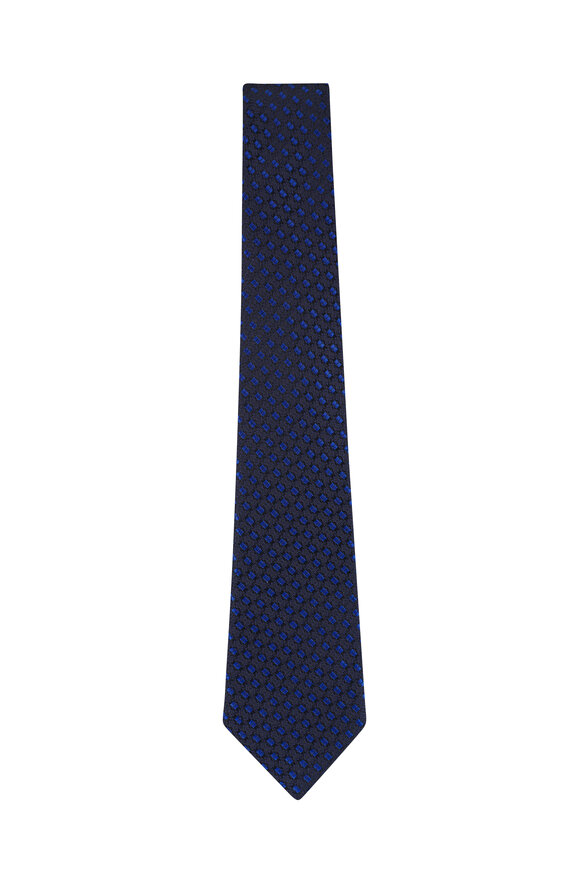 Zegna Navy Blue Geometric Silk Necktie - view 1