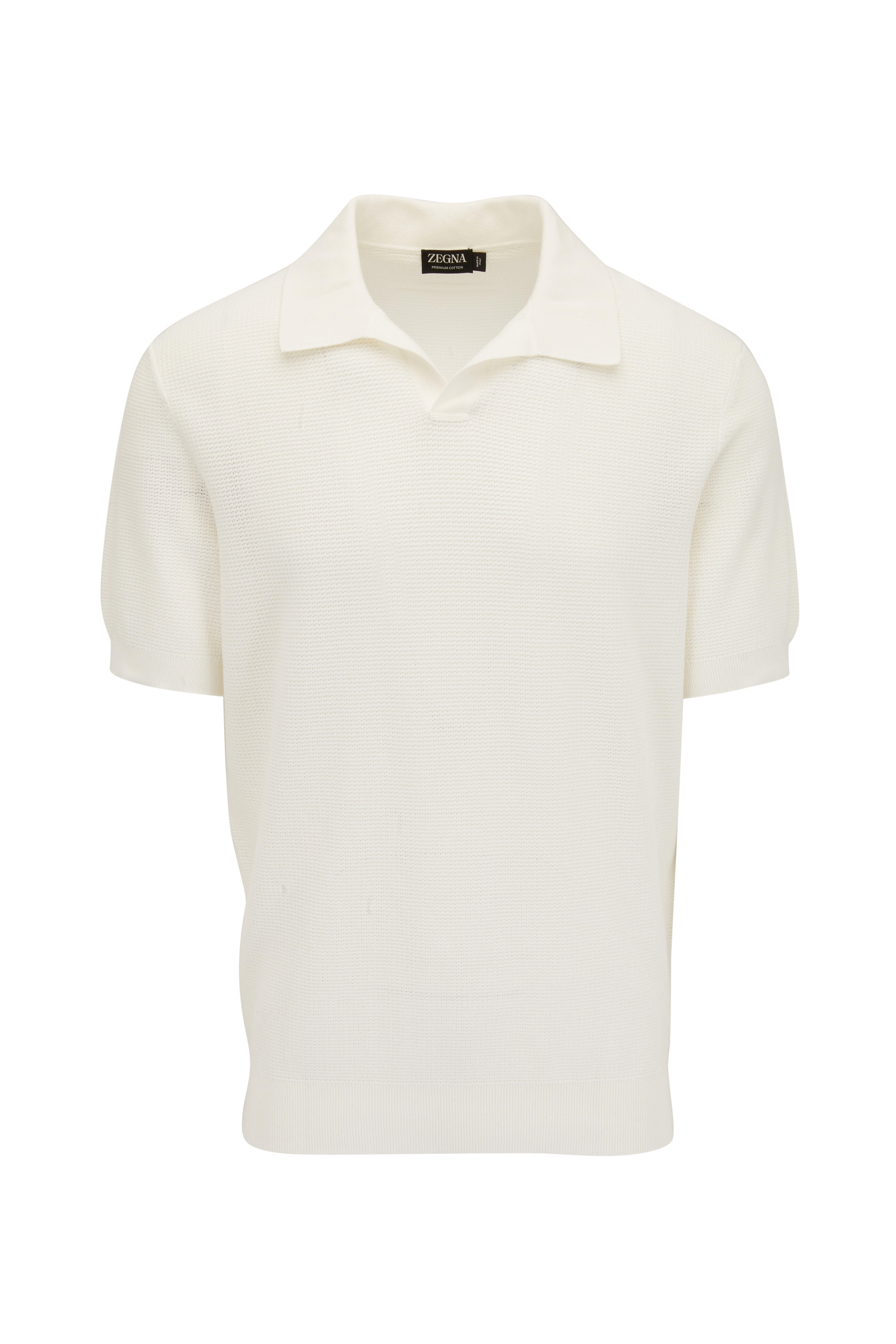 Zegna - White Cotton Jacquard Polo | Mitchell Stores