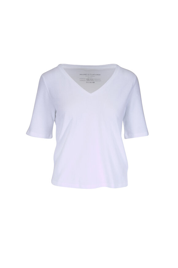 Vince - Raspberry Smocked Elbow-Sleeve V-Neck Top