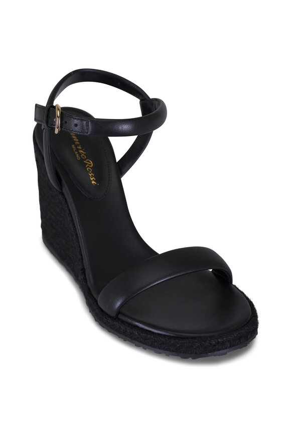 Gianvito Rossi Woven Black Leather Espadrille Wedge