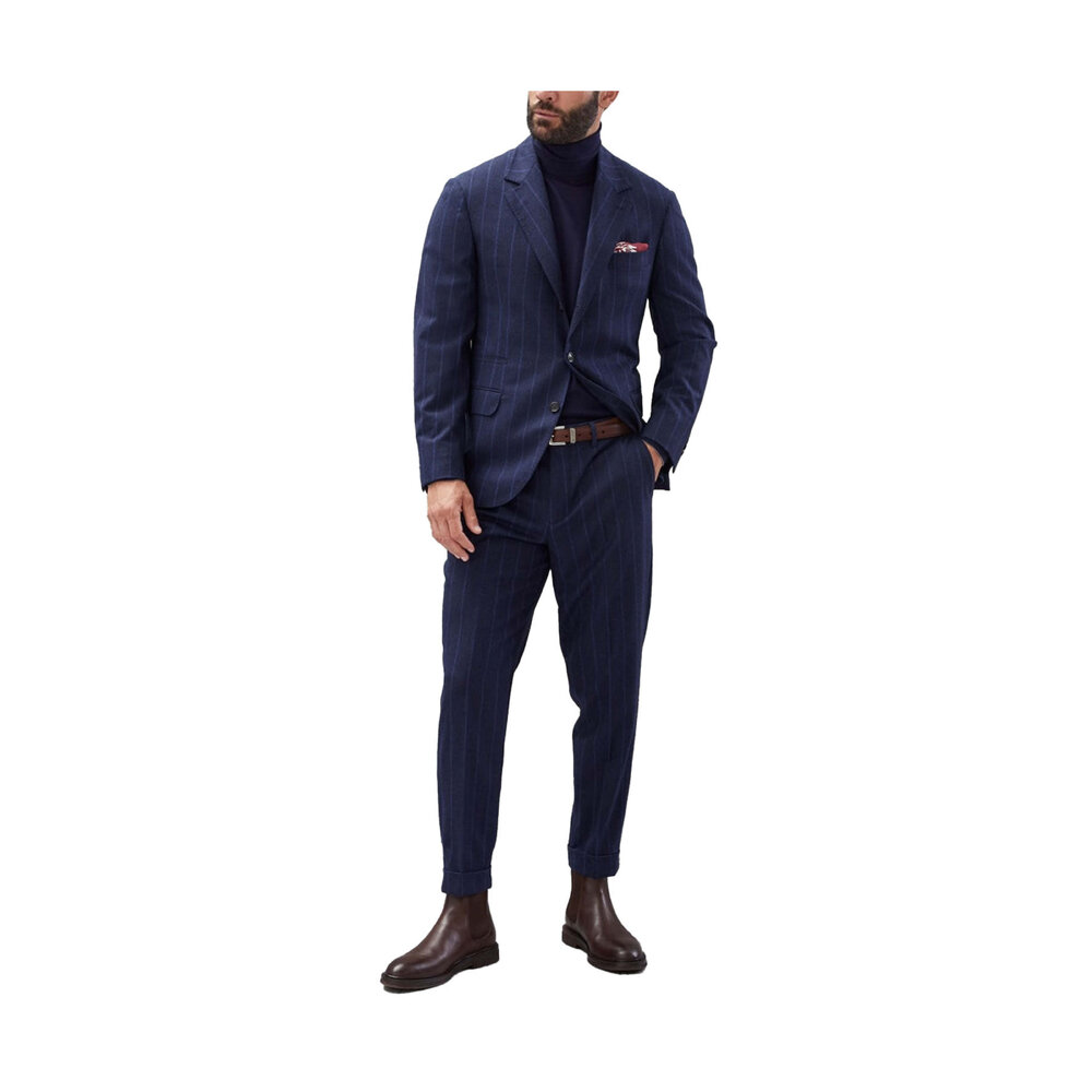 Brunello Cucinelli - Blue Denim Light Flannel Stripe Suit