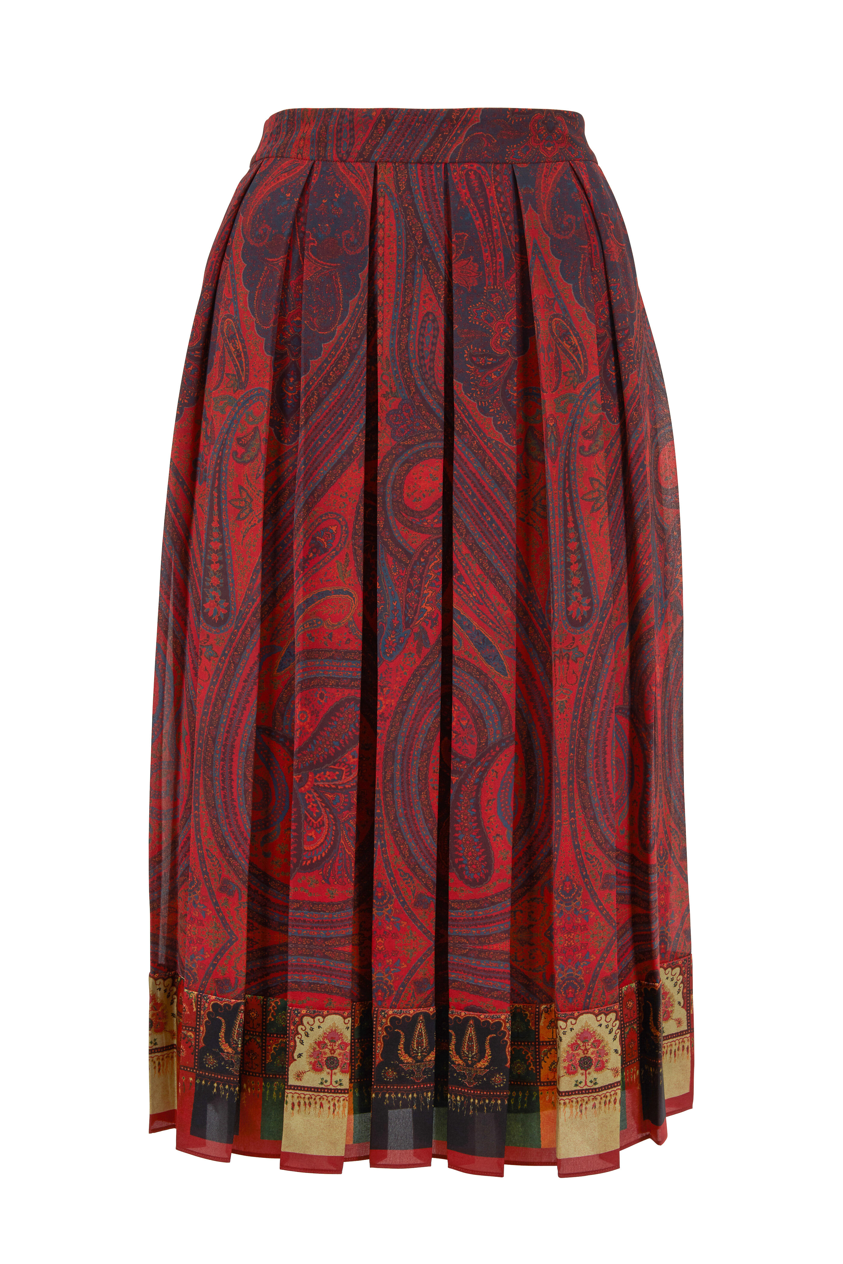 Adam Lippes - Rust Paisley Print Pleated Chiffon Skirt