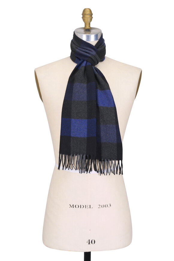 Chelsey Imports - Blue Windowpane Check Cashmere Scarf