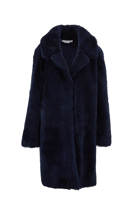 Oscar de la Renta Furs - Dark Navy Savanna Shearling Notch Collar Coat 