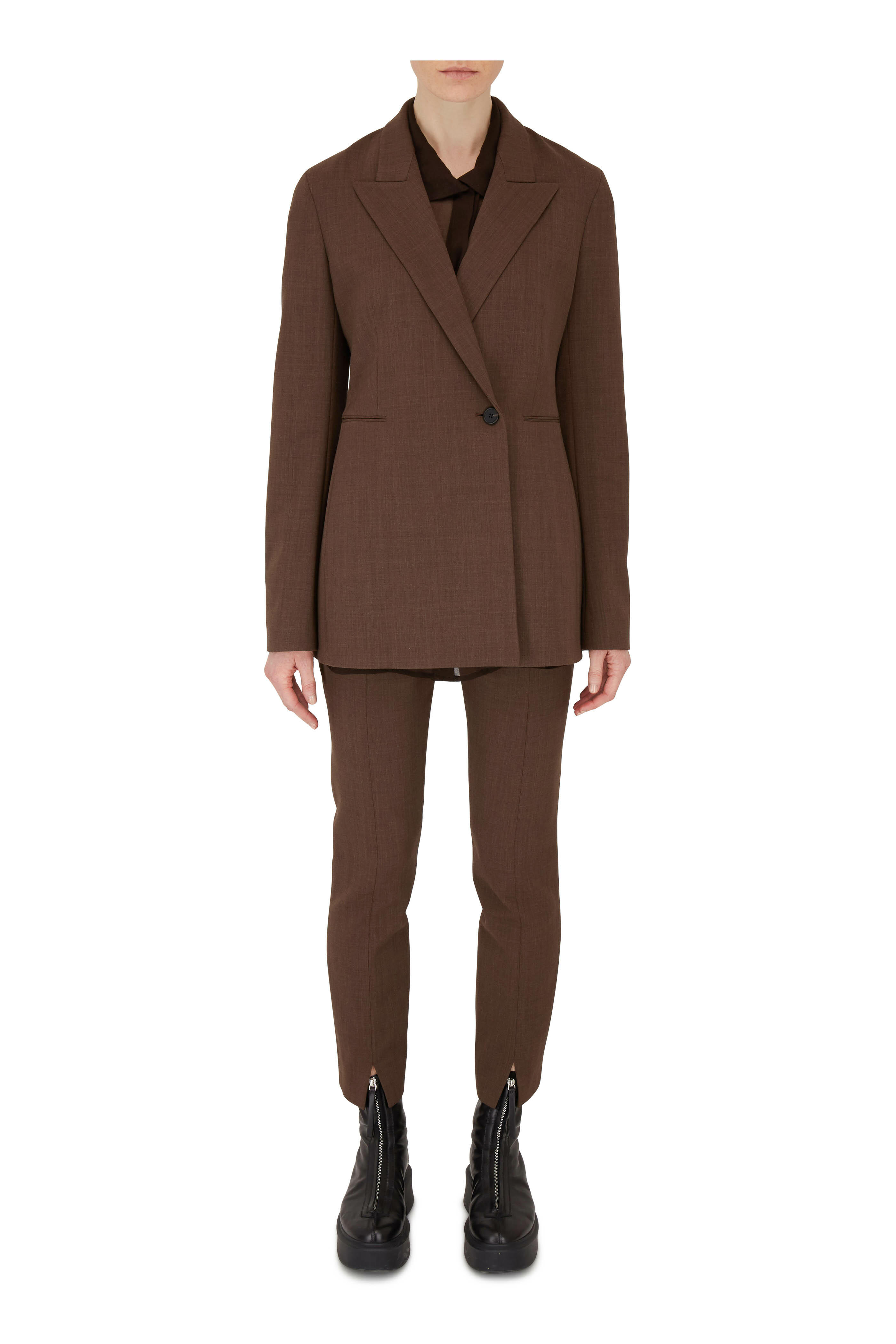 The Row - Zipped Black Leather Lug Sole Short Boot