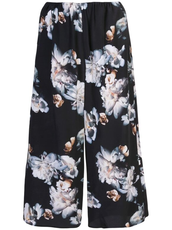 Vince - Black Silk Peony Print Pull-On Culottes