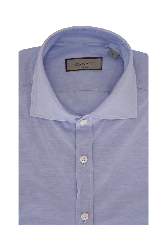 Canali Light Blue Melange Jersey Cotton Sport Shirt 