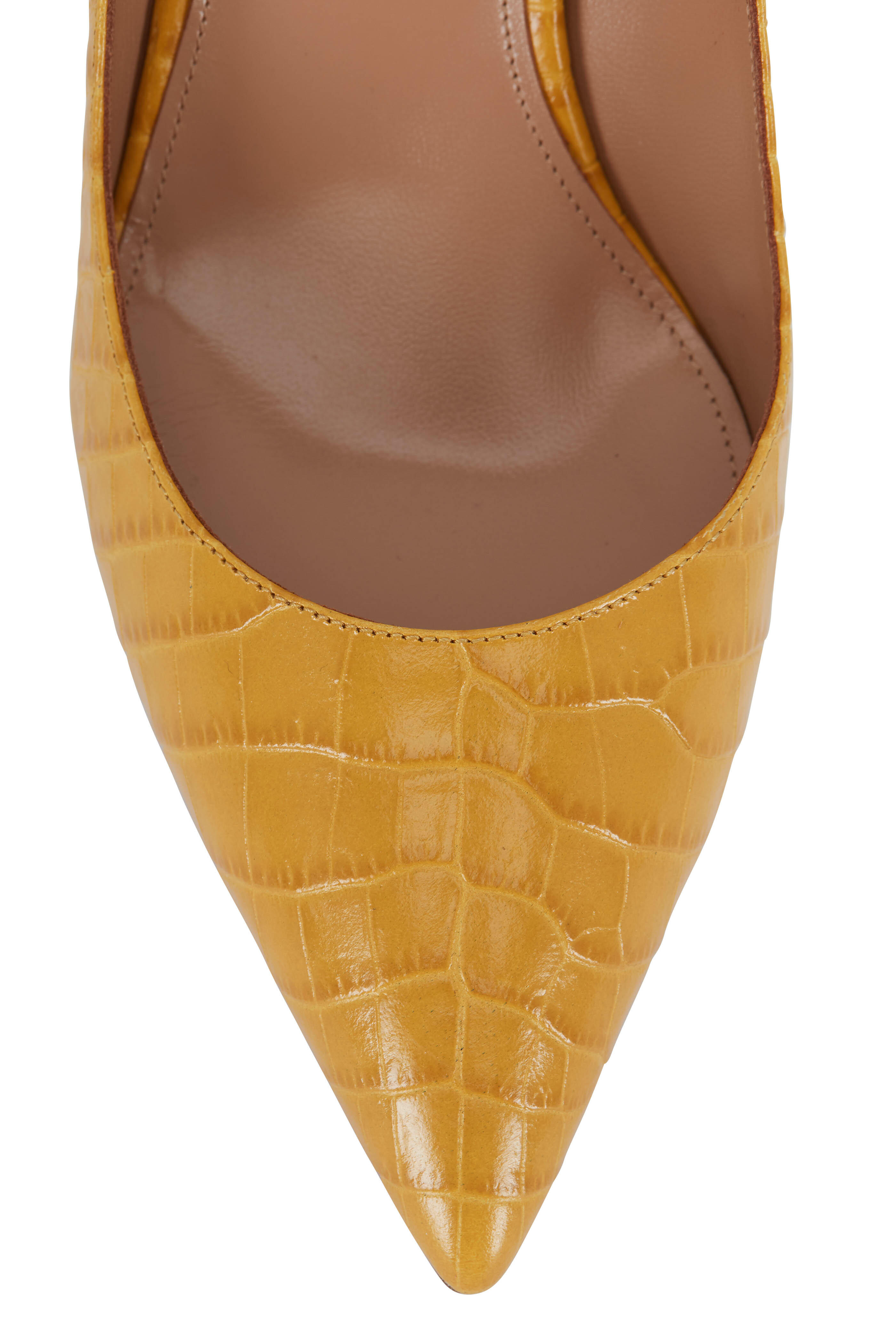 Aquazzura - Purist Ochre Crocodile Embossed Leather Pump, 75mm