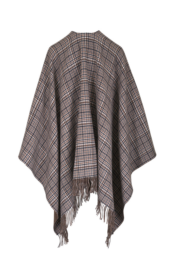 Brunello Cucinelli Brown Plaid Cashmere Poncho - view 2