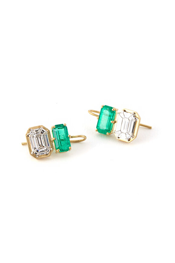 Sylva & Cie - Colombian Emerald & Mosaic Diamond Earrings