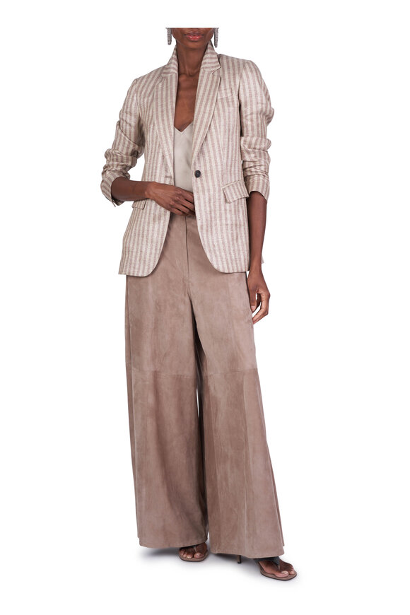 Brunello Cucinelli Beige Stripe Single Breasted Jacket - view 5