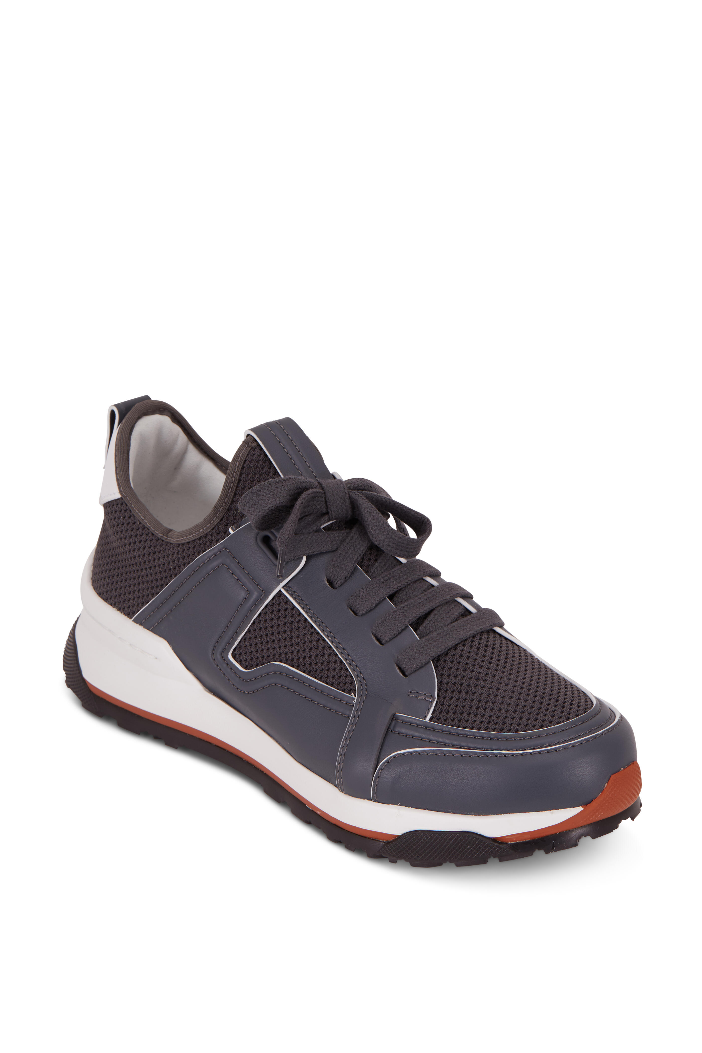 Zegna - Nuova Medium Gray Leather & Mesh Trainer