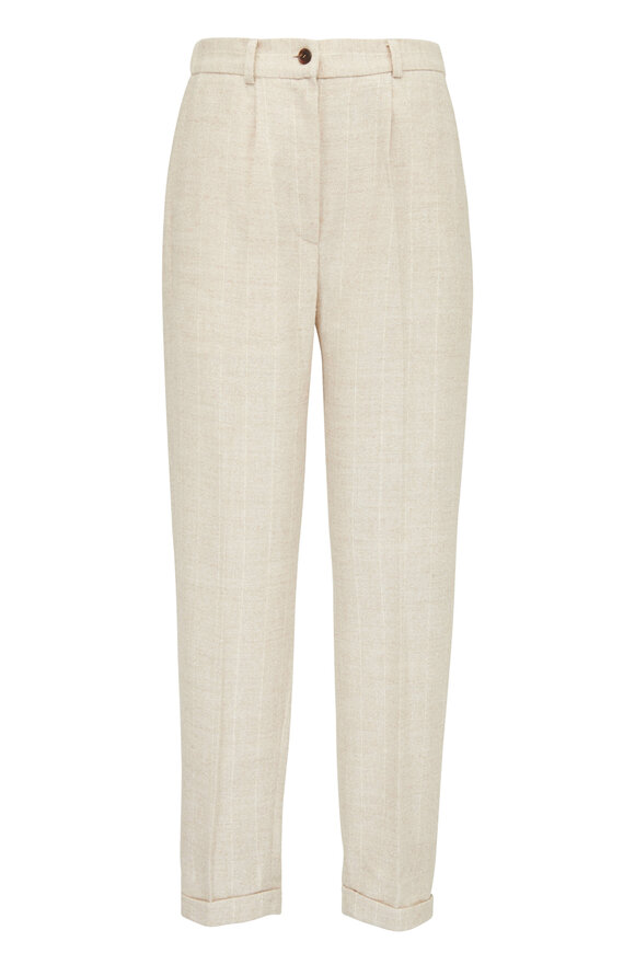 Kiton - Tan Pinstripe Pleated Pant