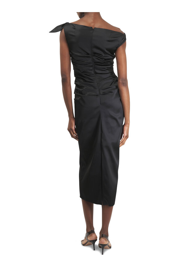 Talbot Runhof Black Satin Peek-A-Boo Midi Dress - view 4