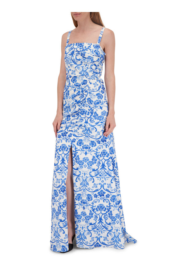 Carolina Herrera - Bluebell Multi Square Neck Ruched Gown