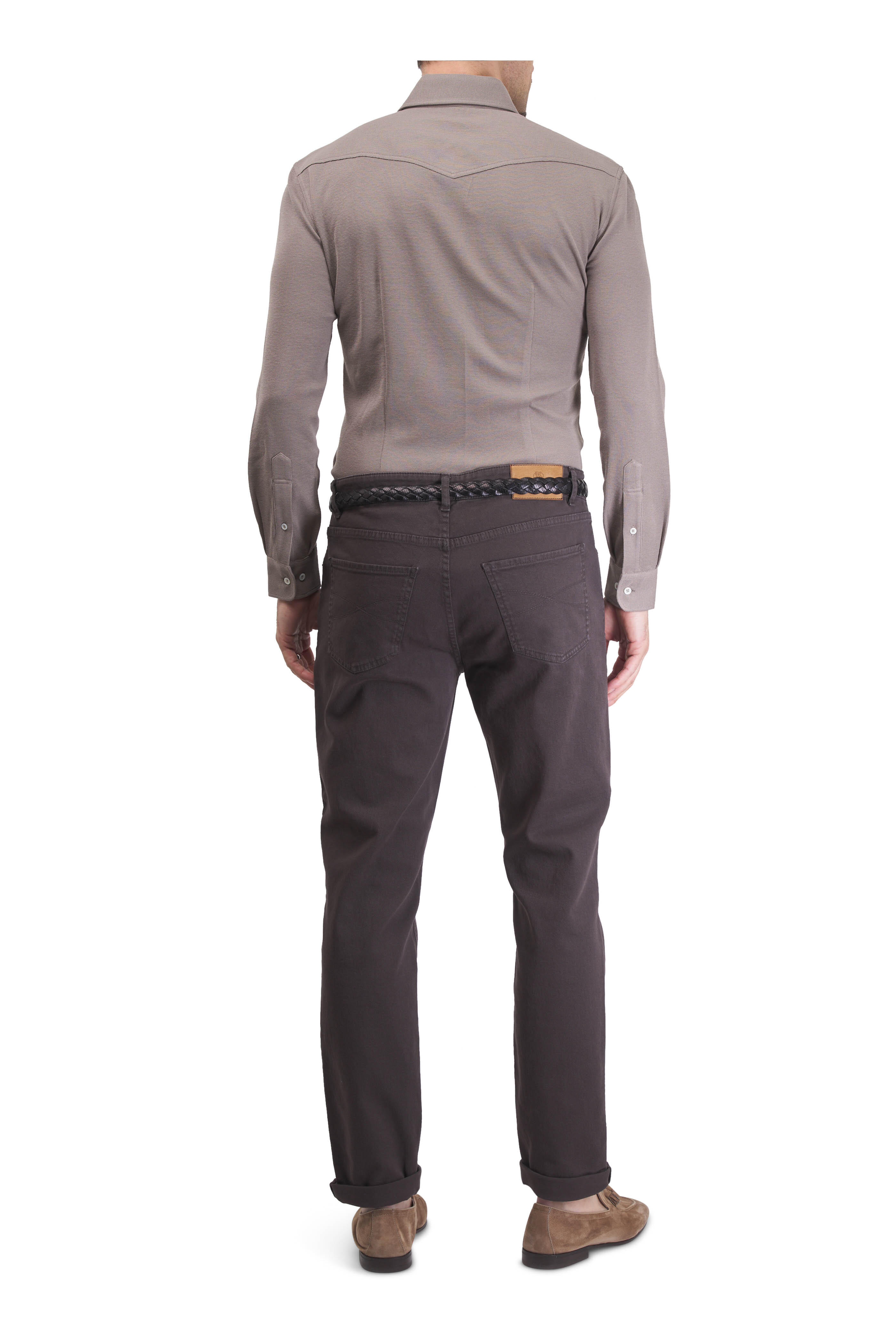 Brunello Cucinelli - Coffee Western Jersey Knit Cotton & Silk Shirt