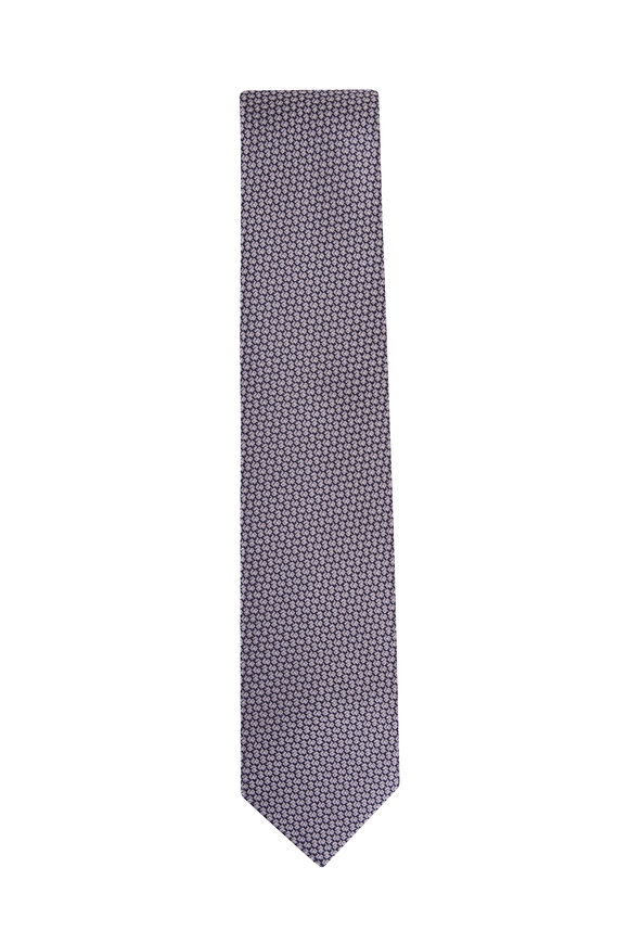 Brioni - Purple Geometric Print Silk Necktie 