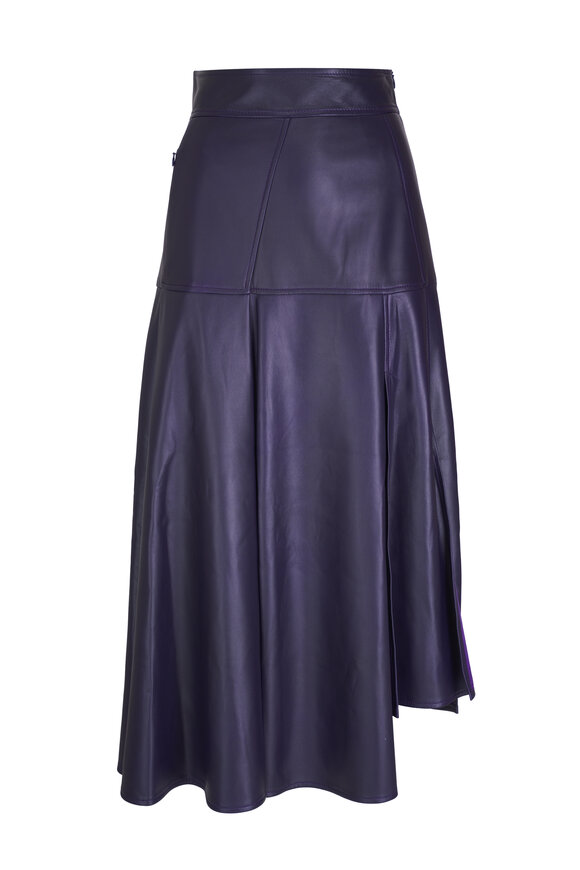 Akris Dark Purple Leather Pleat Midi Skirt