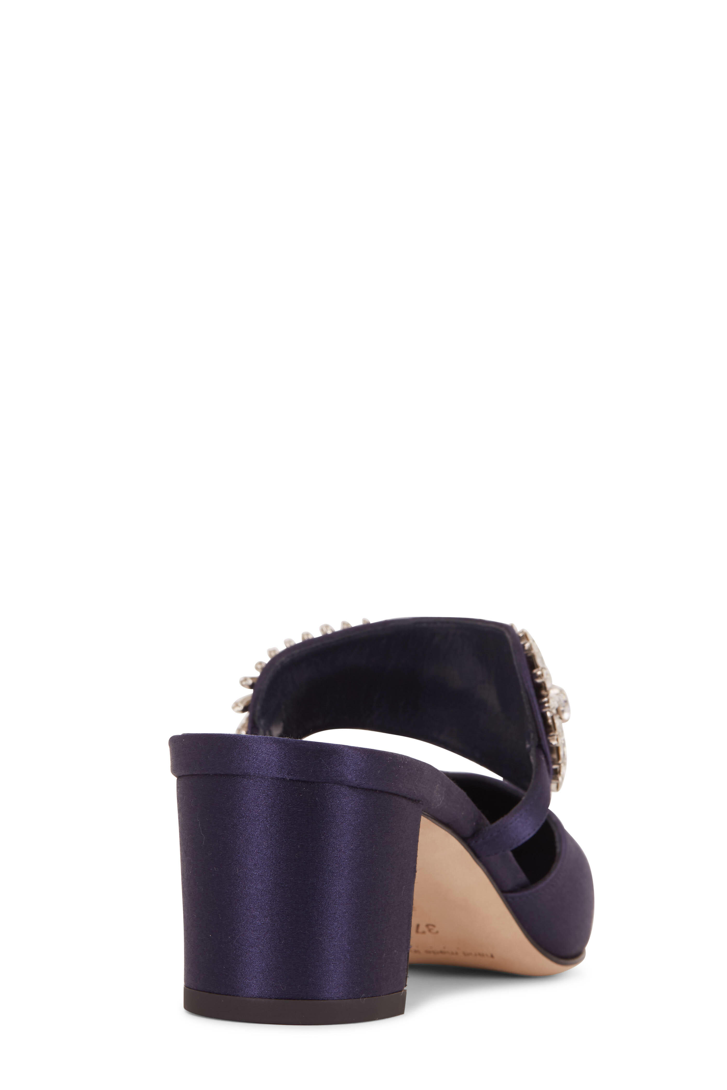 Manolo Blahnik - Newton Navy Blue Satin Crystal Mule, 50mm