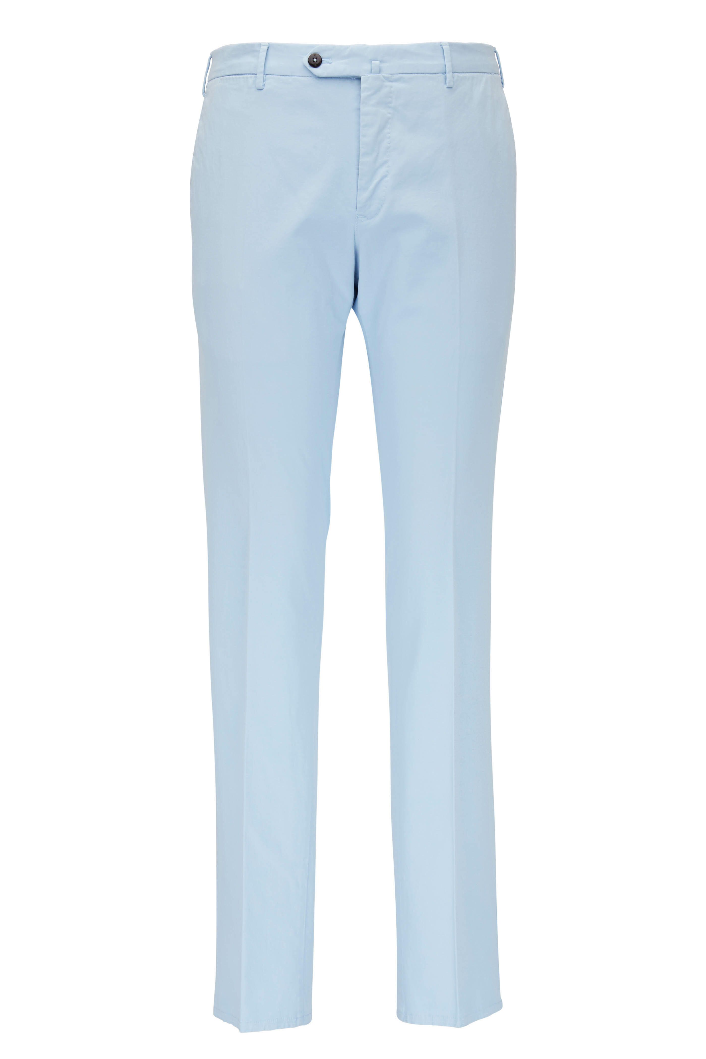 PT Torino - Light Blue Cotton Flat Front Slim Fit Pant