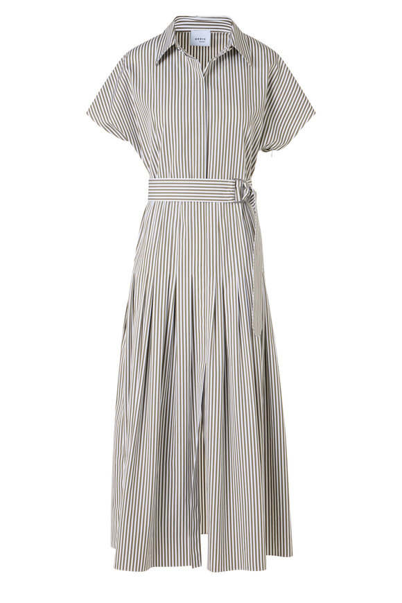 Akris Punto Olive & Cream Belted Cotton Poplin Midi Shirtdress - view 1