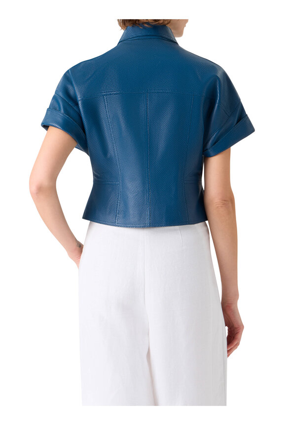 Akris Punto Kimono Dark Blue Pin Dot Leather Shirt - view 3