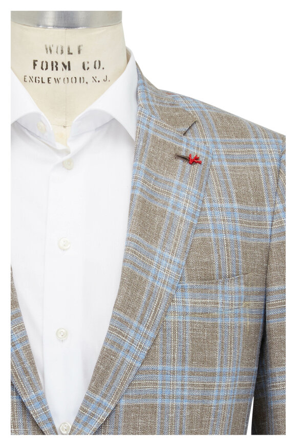 Isaia - Taupe & Blue Multi Plaid Hopsack Sportcoat