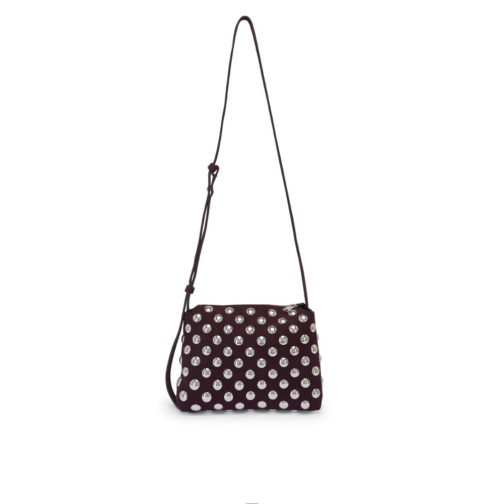 Khaite - Lina Rouge Noir Suede Stud Crossbody | Mitchell Stores