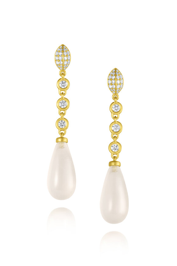 Leigh Maxwell 18k Yellow Gold Bezel Diamond & Moonstone Earring - view 1