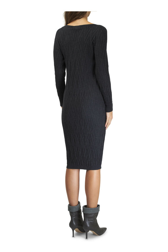 D.Exterior - Asphalt Tonal Chevron Wool Midi Dress 