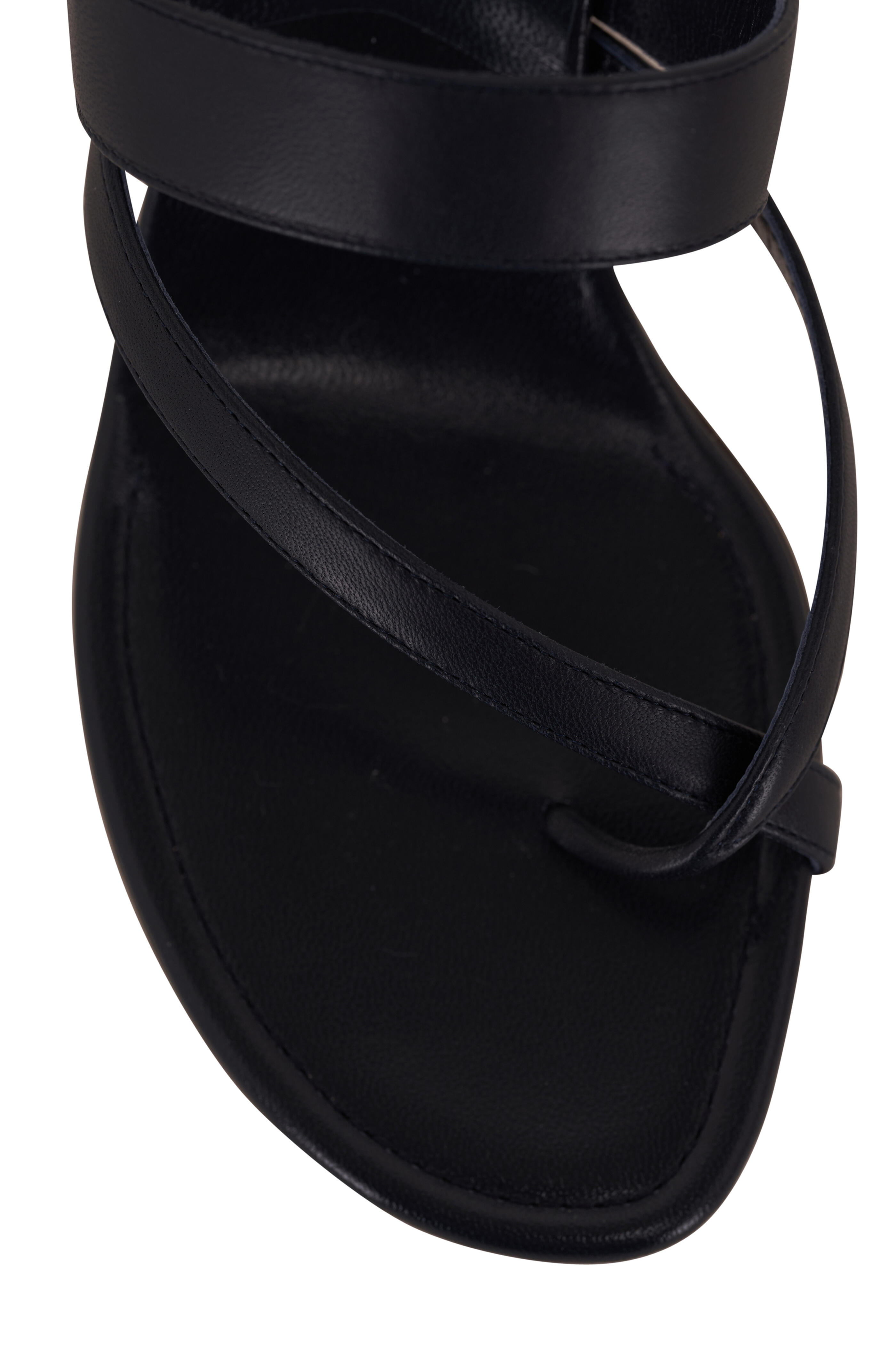 Manolo Blahnik - Susa Navy Leather Thong Sandal, 50mm