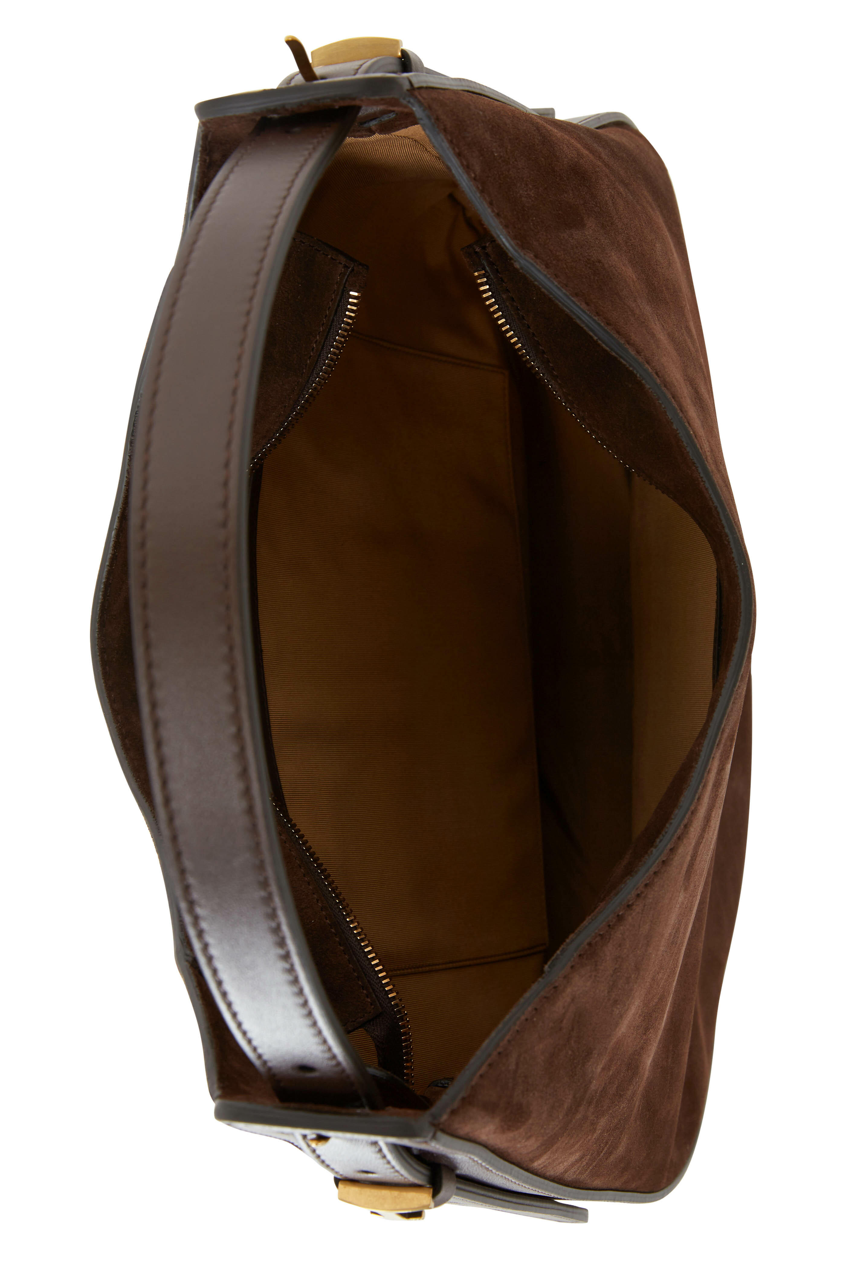 Handmade Tobacco Brown Suede Hobo Bag With Leather Shoulder 