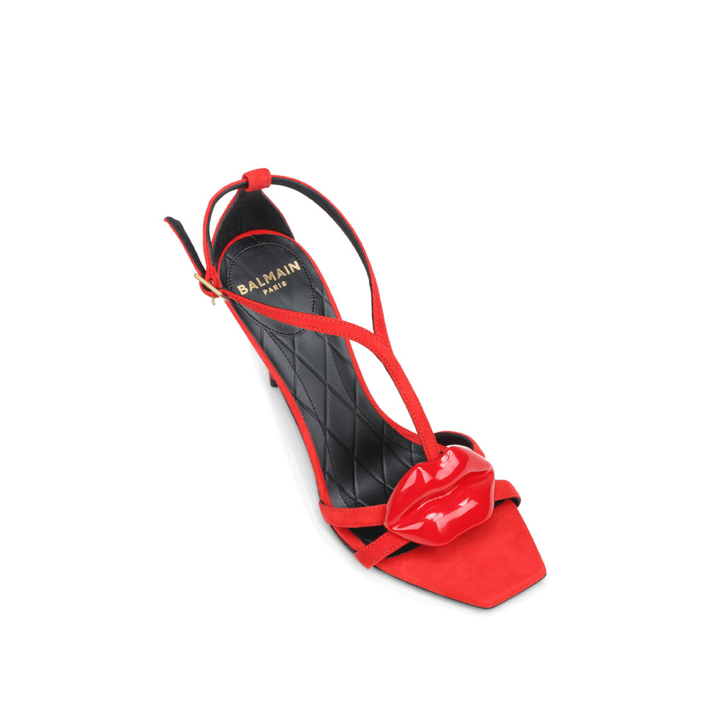 Balmain - Suede Lips Sandal in Rouge | Mitchell Stores