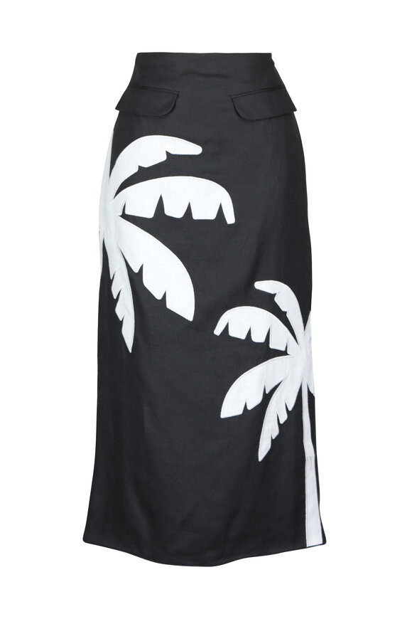 Farm Rio Black & White Palm Tree Maxi Skirt