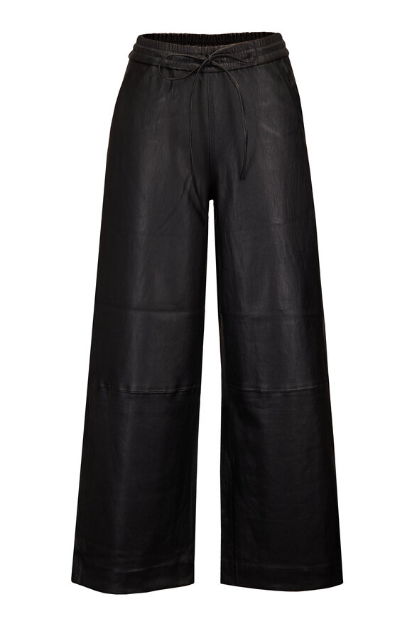 SPRWMN Black Leather Baggy Athletic Sweatpant - view 1