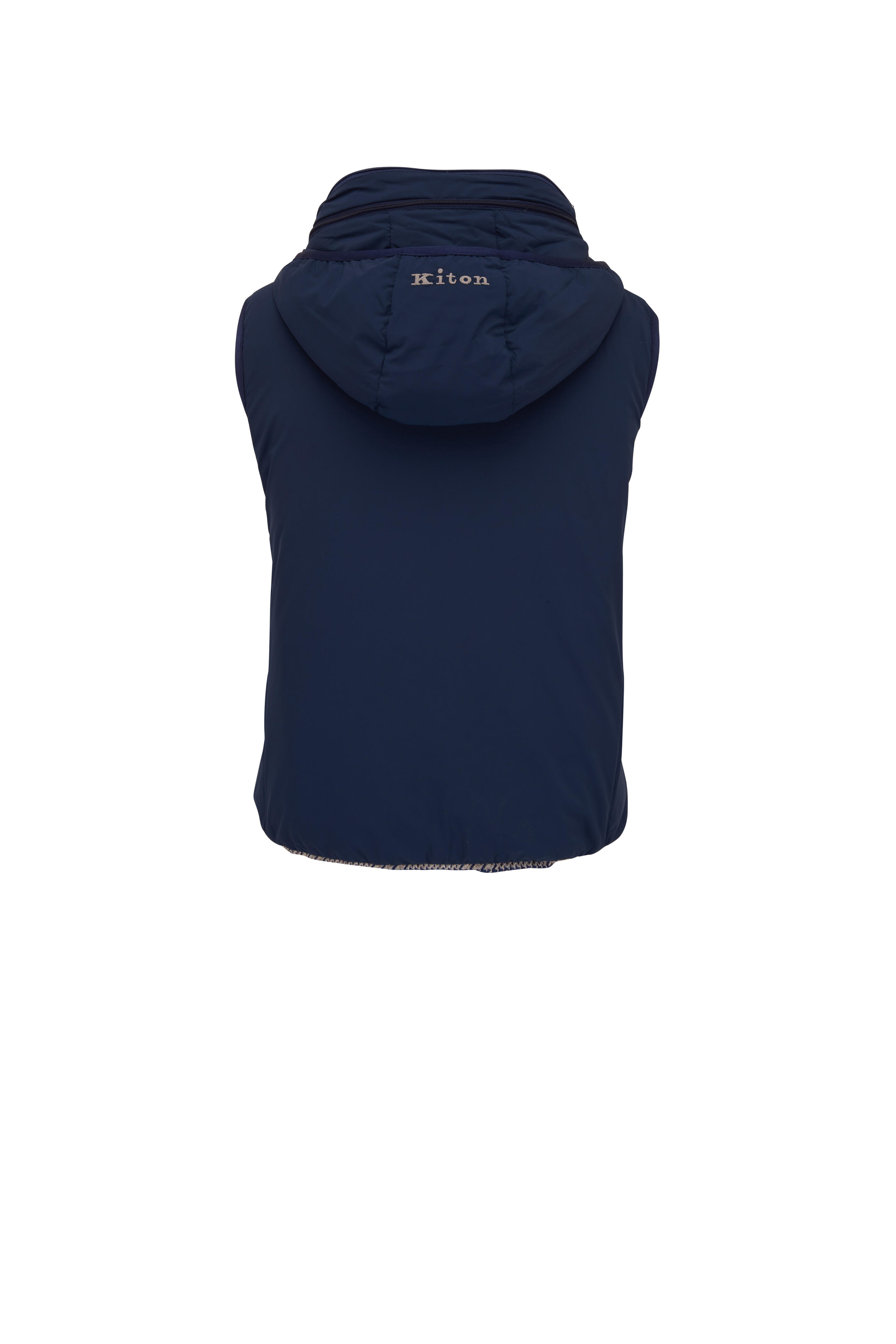 Kiton - Navy Blue Herringbone Reversible Vest
