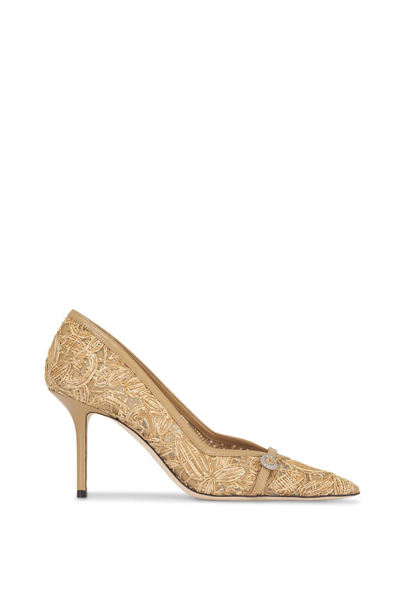 Jimmy Choo Keari Natural Woven Flower Leather Pump, 85mm - view 3