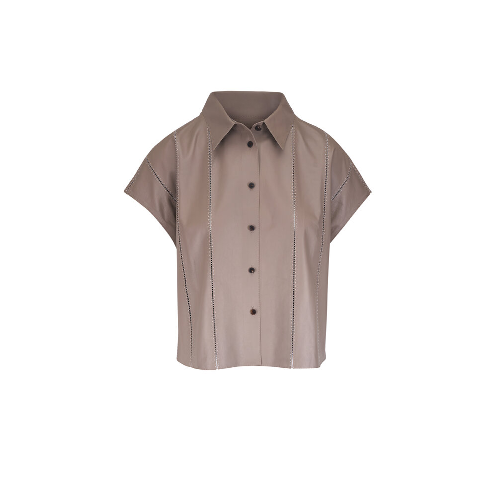 Lafayette 148 New York - Taupe Ladder Stitch Oversized Leather