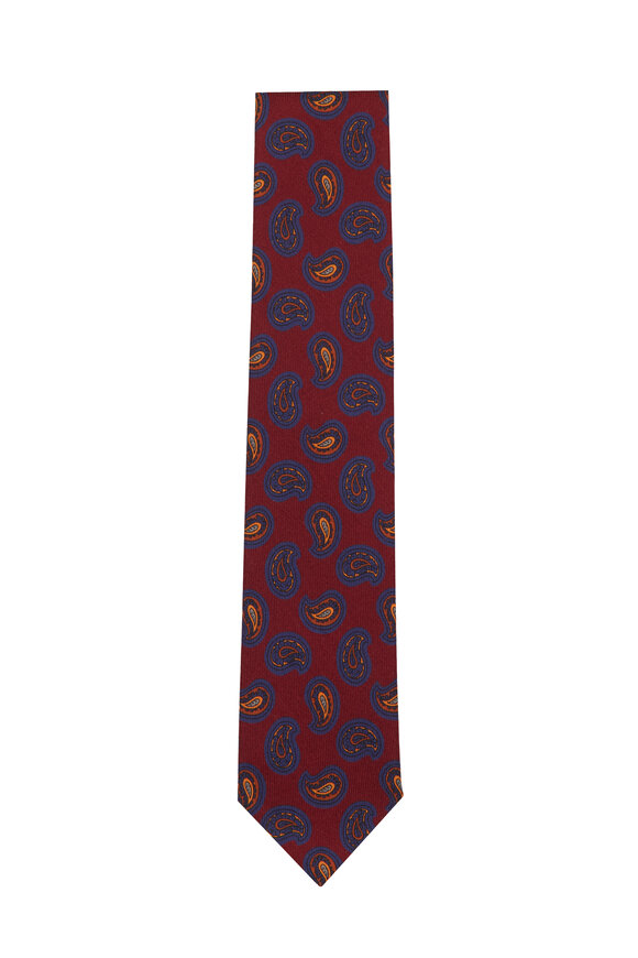 Cesare Attolini Burgundy Paisley Silk Necktie - view 1