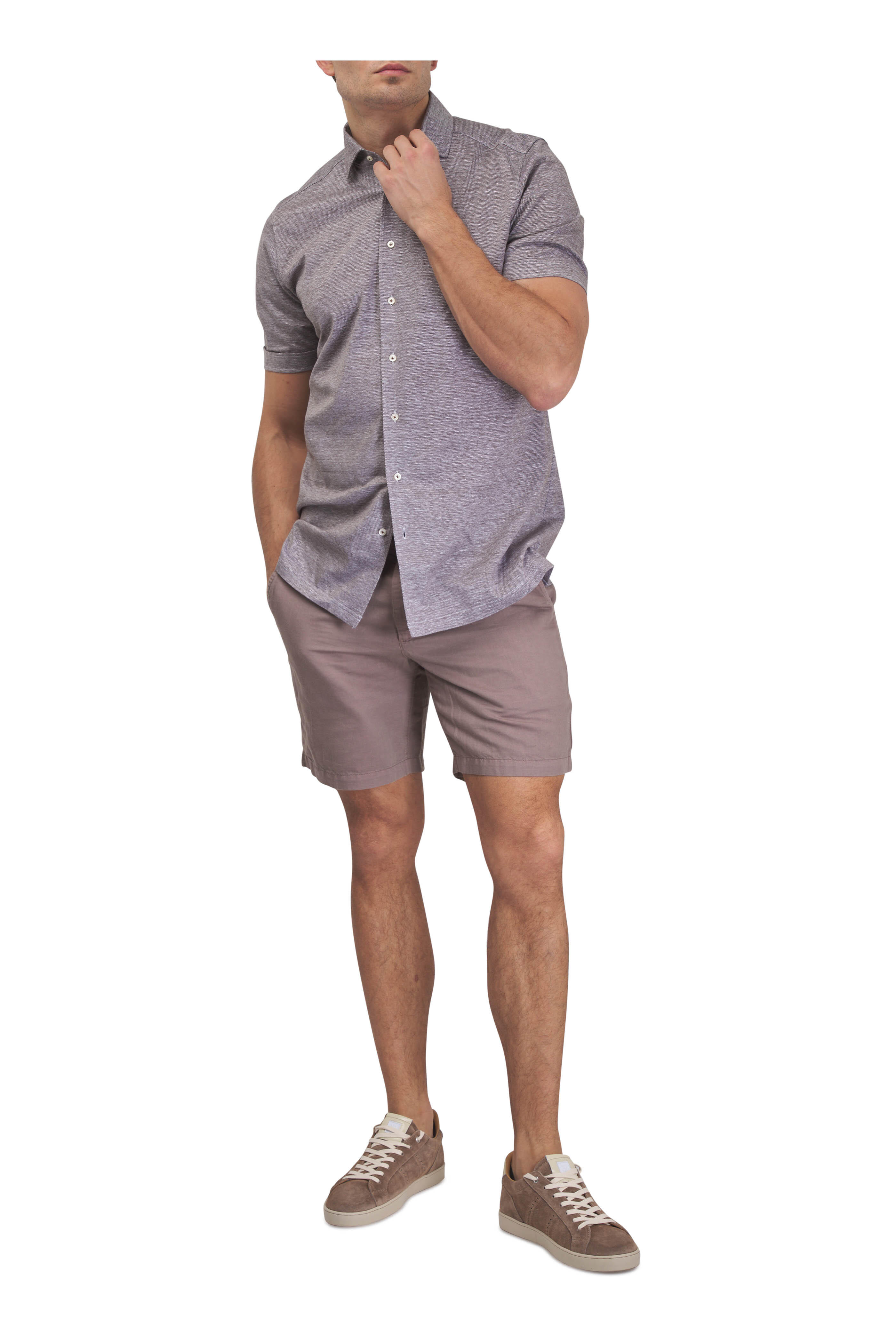 Emanuel Berg - Brown Jersey Cotton & Linen Button Up