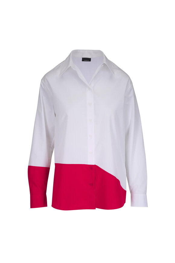 Akris Polygon Ecru & Vermillion Cotton Button Up Shirt