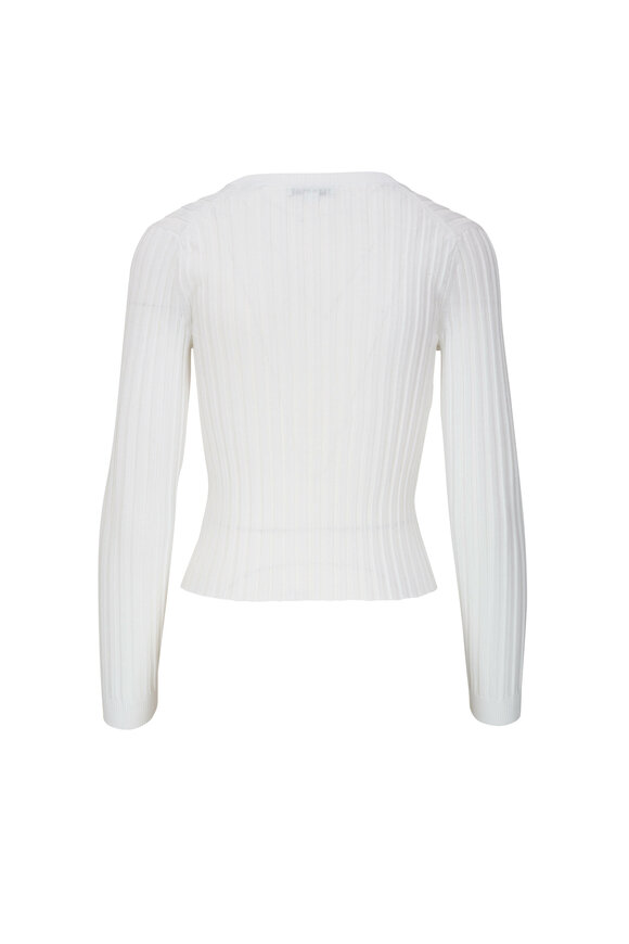 Vince - Optic White Ribbed V-Neck Cardigan