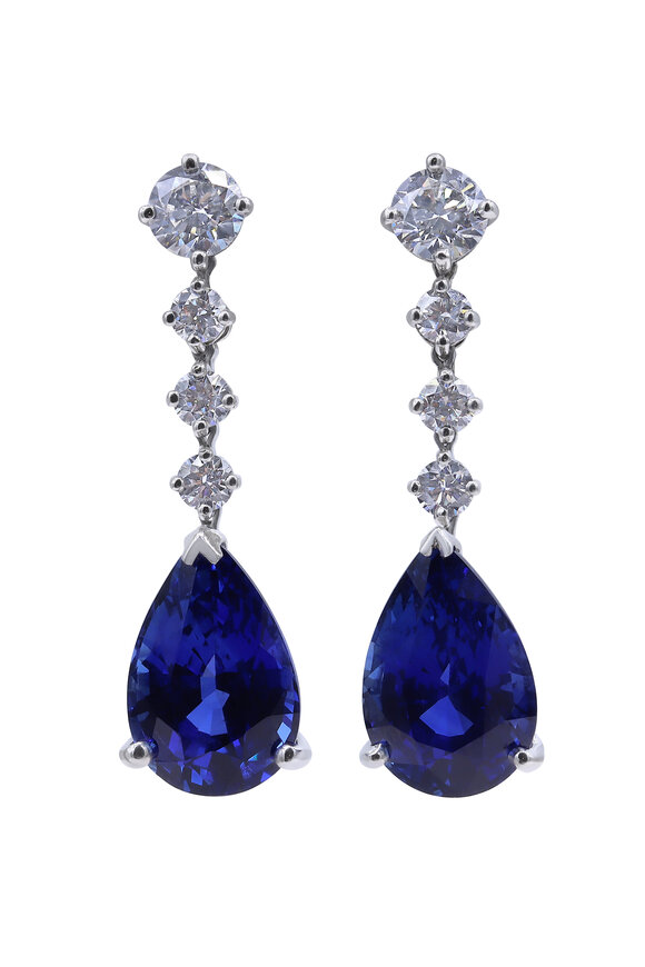 Oscar Heyman Platinum Blue Sapphire & Diamond Drop Earrings