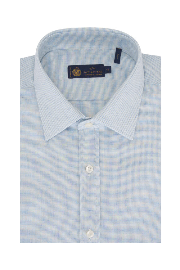 Paul & Shark Light Blue & White Micro Check Sport Shirt