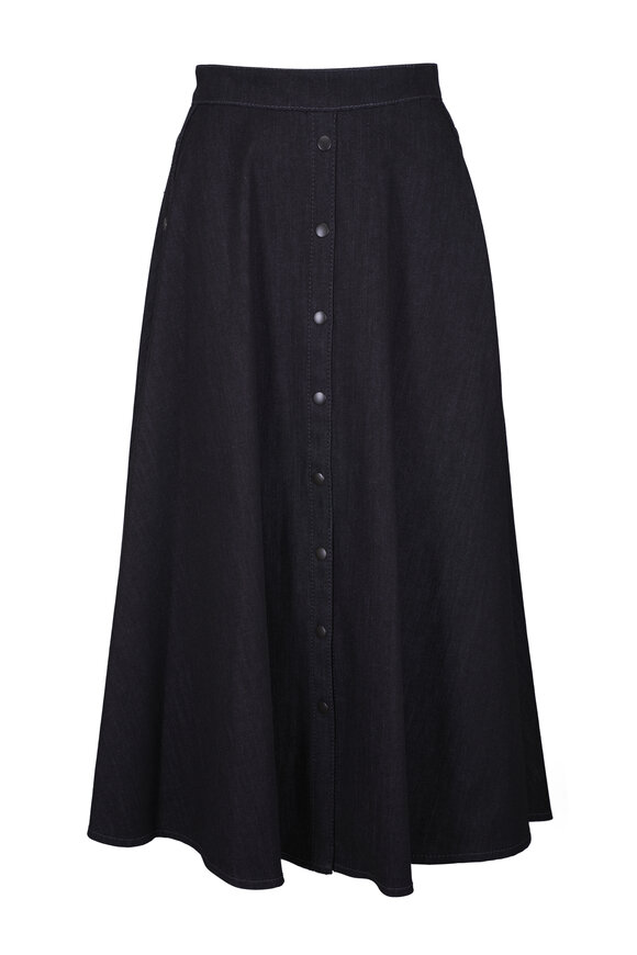 Akris Punto Black Stretch Denim Flared Midi Skirt